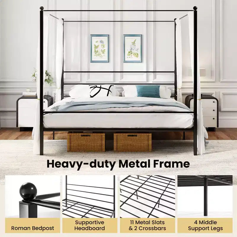 Costway King Metal Canopy Platform Bed Frame Mattress Foundation w/ Slat Support