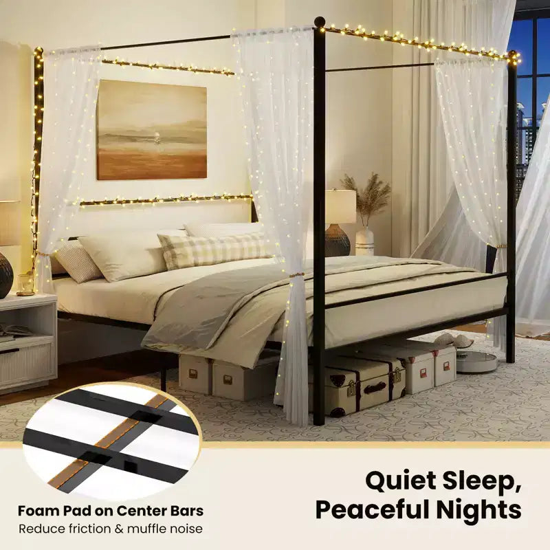 Costway King Metal Canopy Platform Bed Frame Mattress Foundation w/ Slat Support
