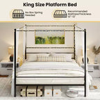 Costway King Metal Canopy Platform Bed Frame Mattress Foundation w/ Slat Support