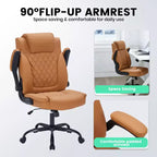 Leather Executive Office Chair, 350Lbs Heavy Duty Ergonomic Desk Chair with Lumbar Support, Padded Flip-Up Arms, Tilt Lock & 360 Swivel