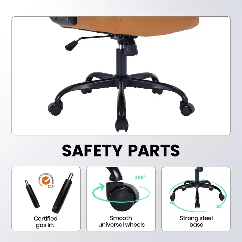 Leather Executive Office Chair, 350Lbs Heavy Duty Ergonomic Desk Chair with Lumbar Support, Padded Flip-Up Arms, Tilt Lock & 360 Swivel