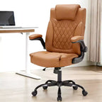 Leather Executive Office Chair, 350Lbs Heavy Duty Ergonomic Desk Chair with Lumbar Support, Padded Flip-Up Arms, Tilt Lock & 360 Swivel