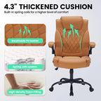 Leather Executive Office Chair, 350Lbs Heavy Duty Ergonomic Desk Chair with Lumbar Support, Padded Flip-Up Arms, Tilt Lock & 360 Swivel