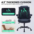 Leather Executive Office Chair, 350Lbs Heavy Duty Ergonomic Desk Chair with Lumbar Support, Padded Flip-Up Arms, Tilt Lock & 360 Swivel