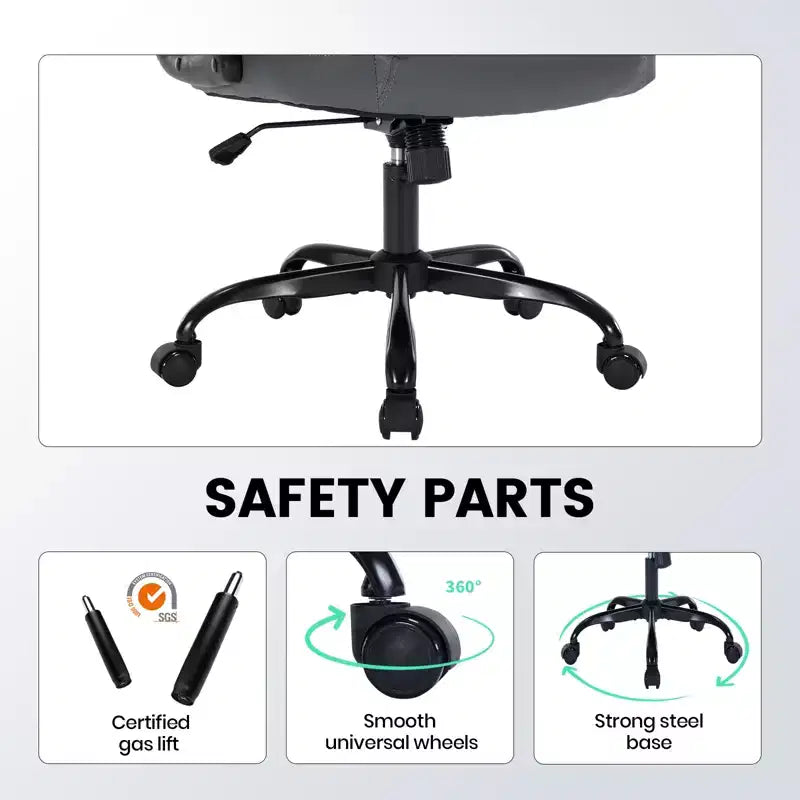 Leather Executive Office Chair, 350Lbs Heavy Duty Ergonomic Desk Chair with Lumbar Support, Padded Flip-Up Arms, Tilt Lock & 360 Swivel