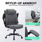 Leather Executive Office Chair, 350Lbs Heavy Duty Ergonomic Desk Chair with Lumbar Support, Padded Flip-Up Arms, Tilt Lock & 360 Swivel