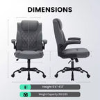 Leather Executive Office Chair, 350Lbs Heavy Duty Ergonomic Desk Chair with Lumbar Support, Padded Flip-Up Arms, Tilt Lock & 360 Swivel