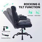 Leather Executive Office Chair, 350Lbs Heavy Duty Ergonomic Desk Chair with Lumbar Support, Padded Flip-Up Arms, Tilt Lock & 360 Swivel