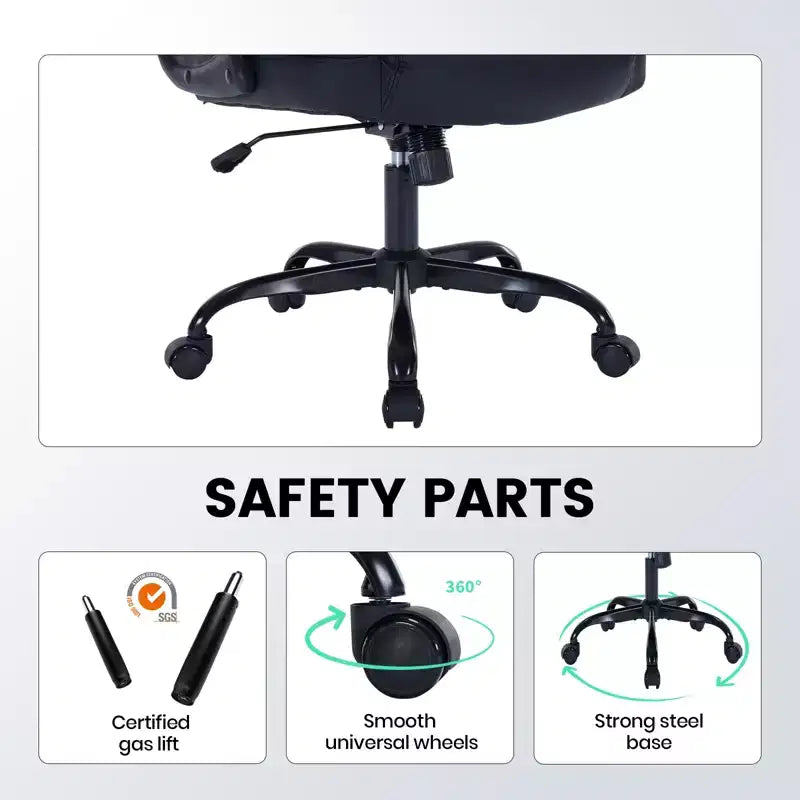 Leather Executive Office Chair, 350Lbs Heavy Duty Ergonomic Desk Chair with Lumbar Support, Padded Flip-Up Arms, Tilt Lock & 360 Swivel