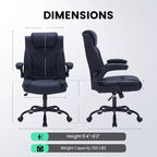 Leather Executive Office Chair, 350Lbs Heavy Duty Ergonomic Desk Chair with Lumbar Support, Padded Flip-Up Arms, Tilt Lock & 360 Swivel