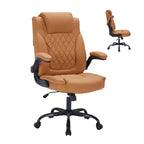 Leather Executive Office Chair, 350Lbs Heavy Duty Ergonomic Desk Chair with Lumbar Support, Padded Flip-Up Arms, Tilt Lock & 360 Swivel