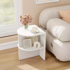 Costway Half Round Side Table 2-tier Wooden Nightstand w/Open Storage Shelves White