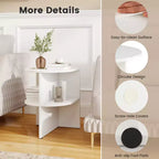 Costway Half Round Side Table 2-tier Wooden Nightstand w/Open Storage Shelves White