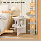 Costway Half Round Side Table 2-tier Wooden Nightstand w/Open Storage Shelves White