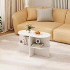 Costway Half Round Side Table 2-tier Wooden Nightstand w/Open Storage Shelves White