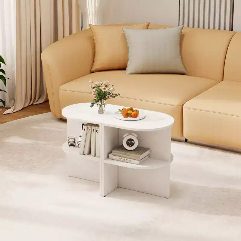 Costway Half Round Side Table 2-tier Wooden Nightstand w/Open Storage Shelves White