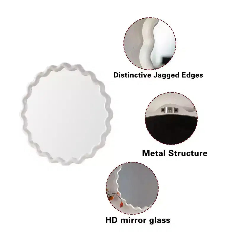 28 Modern Round Decorative Wall Mirror with Matte Wavy Frame, Wall-Mounted Accent Mirror for Living Room or Bathroom Dcor-Panipeachy