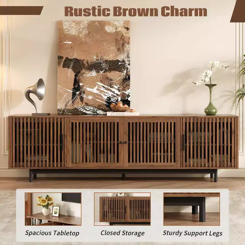 78 inch TV Stand for Living Room, Modern TV Console with Solid Wood Leg, Long Entertainment Center with Storage and Soft-Closing Hinges