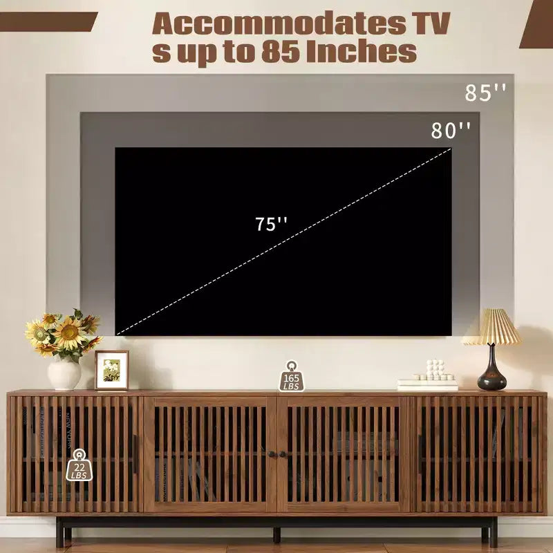 78 inch TV Stand for Living Room, Modern TV Console with Solid Wood Leg, Long Entertainment Center with Storage and Soft-Closing Hinges