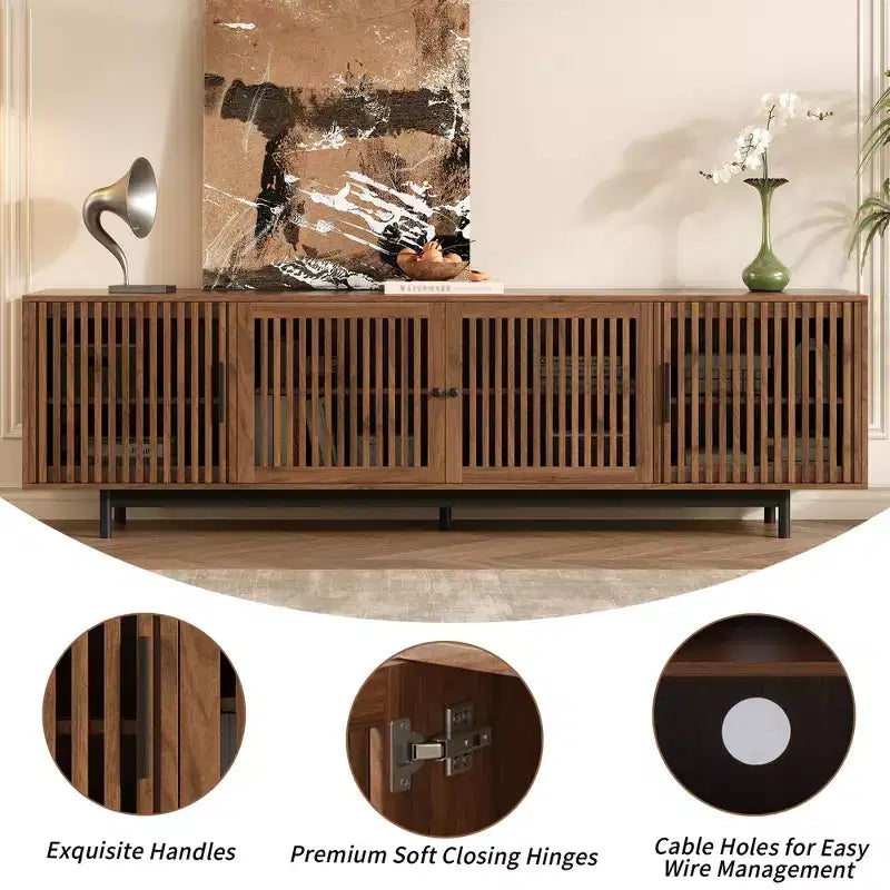78 inch TV Stand for Living Room, Modern TV Console with Solid Wood Leg, Long Entertainment Center with Storage and Soft-Closing Hinges