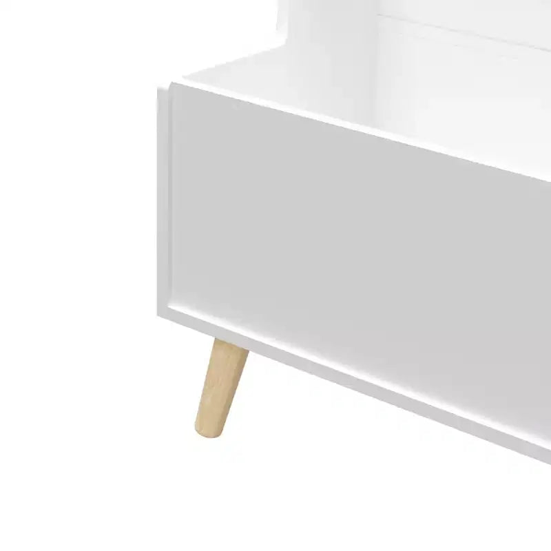 VIYET 37 Kids Bookshelf & Toy Organizer - White MDF+Pine Legs, 2 Shelves, Storage Bin, Anti-Tipping
