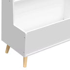 VIYET 37 Kids Bookshelf & Toy Organizer - White MDF+Pine Legs, 2 Shelves, Storage Bin, Anti-Tipping