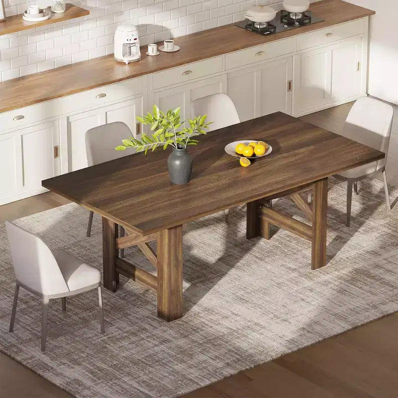 Acekool 71 Farmhouse Dining Table for 6-8, Heavy-Duty Rectangle Table with Triangular Legs for Kitchen or Dining Room