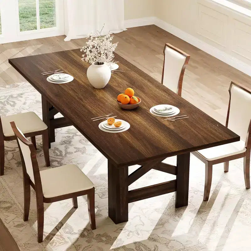 Acekool 71 Farmhouse Dining Table for 6-8, Heavy-Duty Rectangle Table with Triangular Legs for Kitchen or Dining Room
