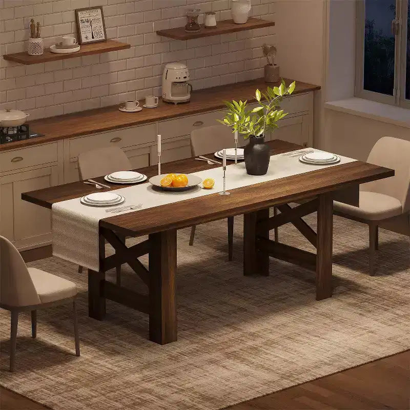 Acekool 71 Farmhouse Dining Table for 6-8, Heavy-Duty Rectangle Table with Triangular Legs for Kitchen or Dining Room