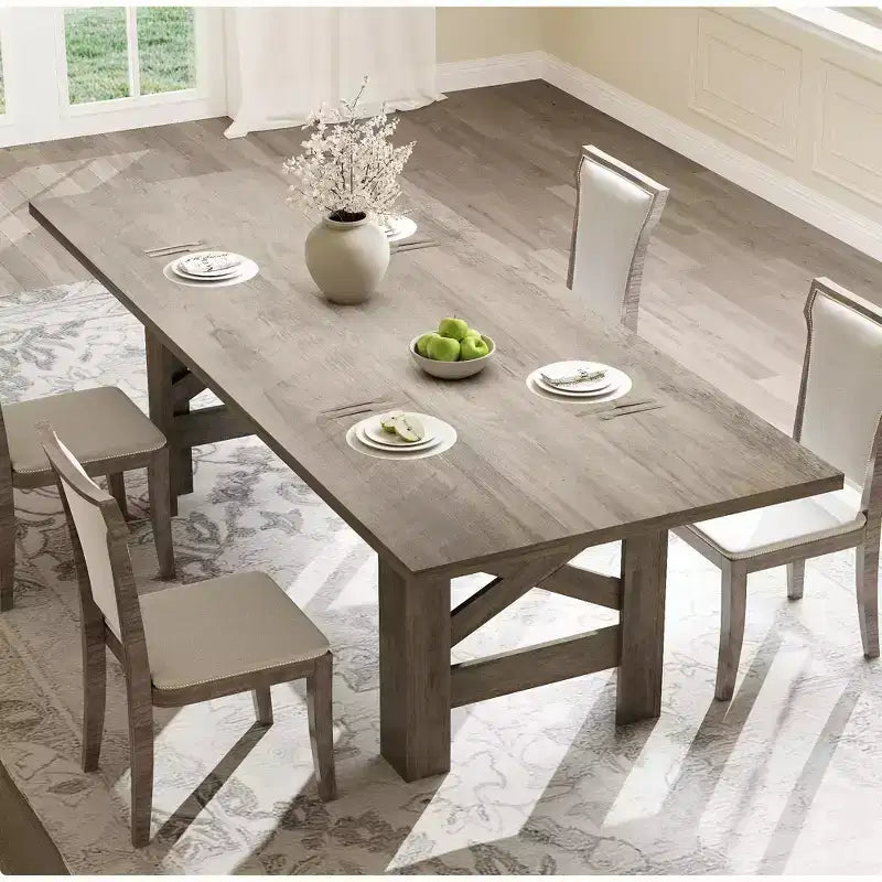 Acekool 71 Farmhouse Dining Table for 6-8, Heavy-Duty Rectangle Table with Triangular Legs for Kitchen or Dining Room