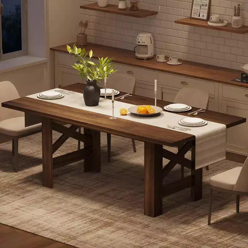 Acekool 71 Farmhouse Dining Table for 6-8, Heavy-Duty Rectangle Table with Triangular Legs for Kitchen or Dining Room