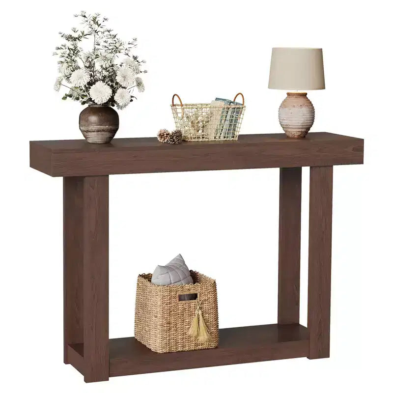 Farmhouse Wood Console Table, Sofa Table with Shelves Entry Way , Narrow Console Table with Open Storage, for Hallway, Behind the Couch, Living Room