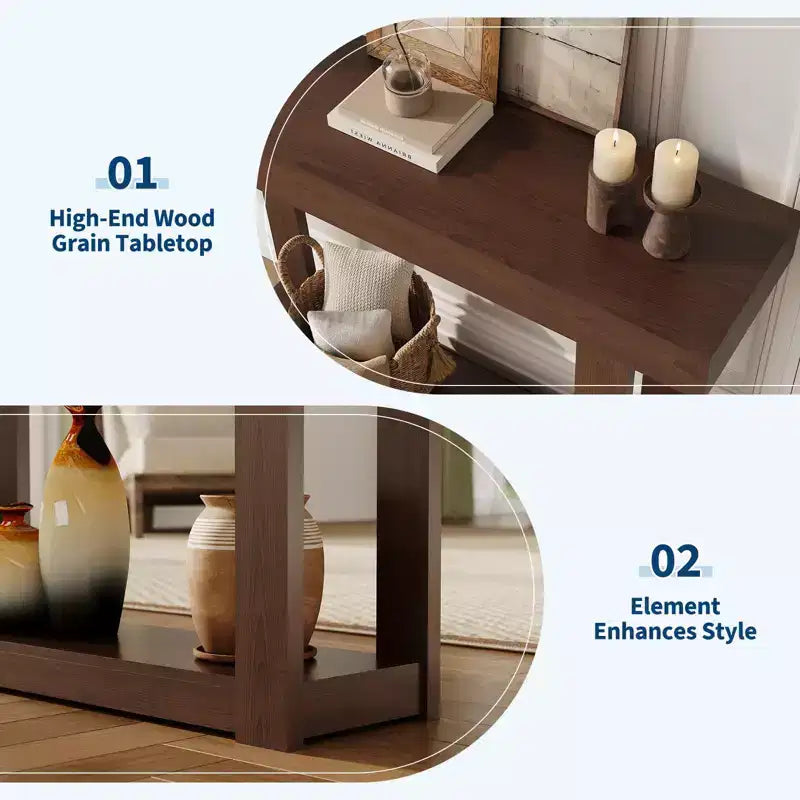 Farmhouse Wood Console Table, Sofa Table with Shelves Entry Way , Narrow Console Table with Open Storage, for Hallway, Behind the Couch, Living Room