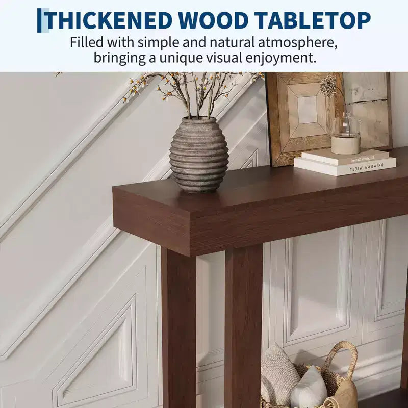 Farmhouse Wood Console Table, Sofa Table with Shelves Entry Way , Narrow Console Table with Open Storage, for Hallway, Behind the Couch, Living Room
