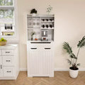 White Buffet Cabinet with Hutch, Modern Farmhouse Kitchen Storage Sideboard with 2 Drawers & Barn Doors, Coffee Bar Station or Liquor Cabinet