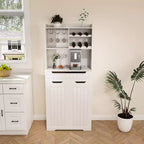 White Buffet Cabinet with Hutch, Modern Farmhouse Kitchen Storage Sideboard with 2 Drawers & Barn Doors, Coffee Bar Station or Liquor Cabinet