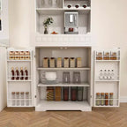 White Buffet Cabinet with Hutch, Modern Farmhouse Kitchen Storage Sideboard with 2 Drawers & Barn Doors, Coffee Bar Station or Liquor Cabinet
