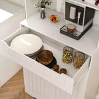 White Buffet Cabinet with Hutch, Modern Farmhouse Kitchen Storage Sideboard with 2 Drawers & Barn Doors, Coffee Bar Station or Liquor Cabinet