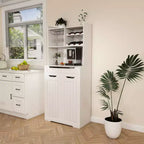 White Buffet Cabinet with Hutch, Modern Farmhouse Kitchen Storage Sideboard with 2 Drawers & Barn Doors, Coffee Bar Station or Liquor Cabinet