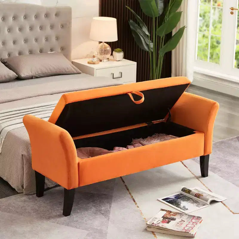 51.5'' Storage Upholstered Footstool Luxury Shoe Bench Entryway Bench End of Bed Bench with Button-Tufted & Safety Hinge for Bedroom