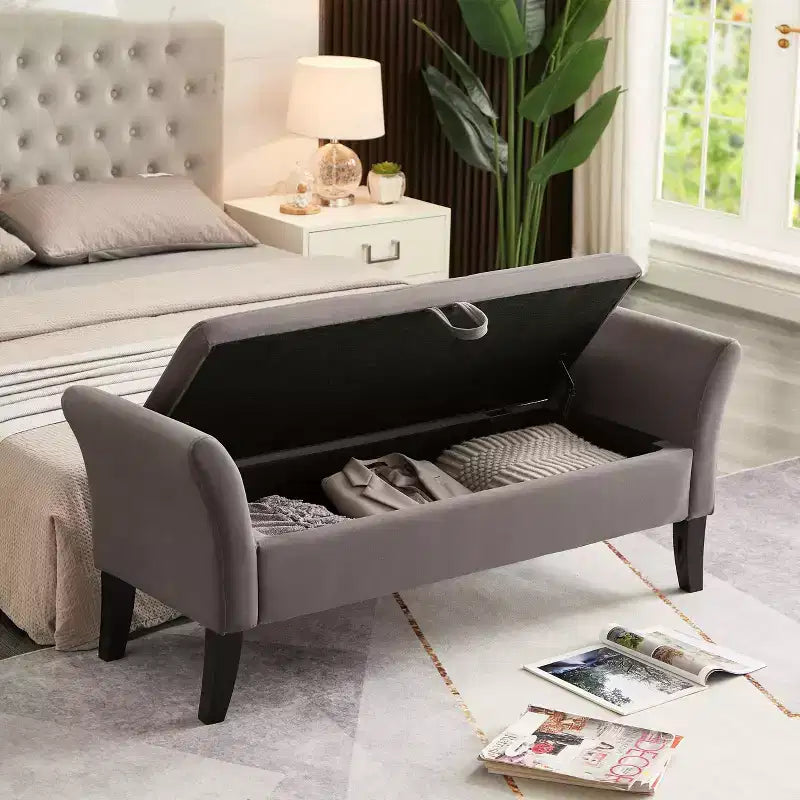 51.5'' Storage Upholstered Footstool Luxury Shoe Bench Entryway Bench End of Bed Bench with Button-Tufted & Safety Hinge for Bedroom