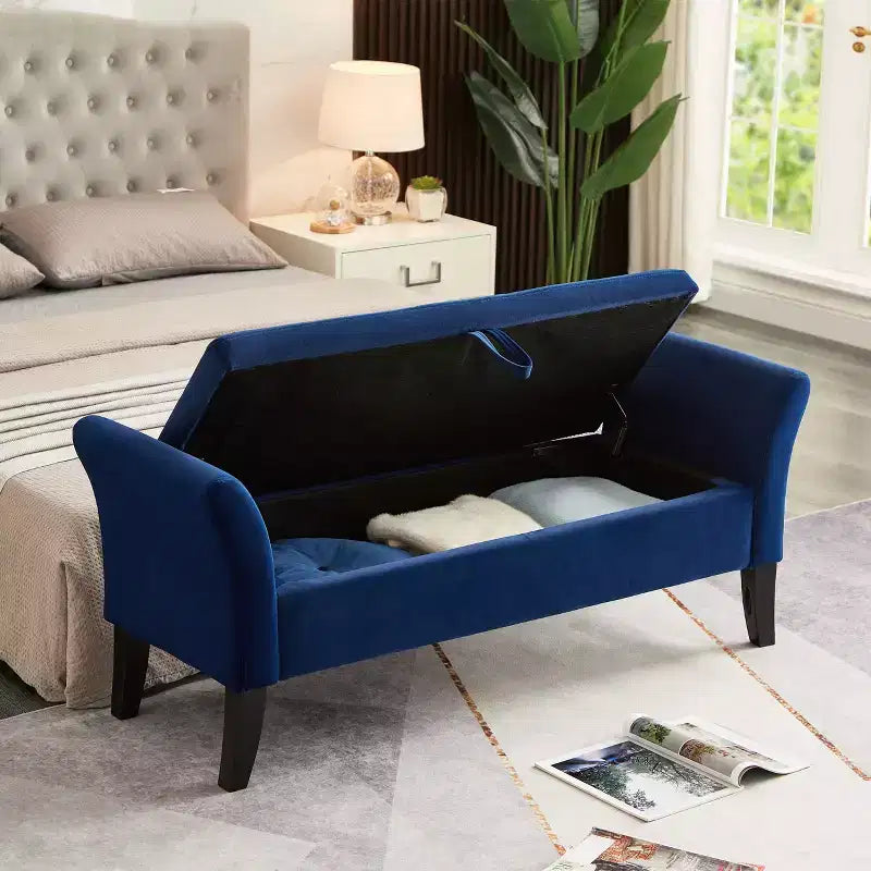 51.5'' Storage Upholstered Footstool Luxury Shoe Bench Entryway Bench End of Bed Bench with Button-Tufted & Safety Hinge for Bedroom
