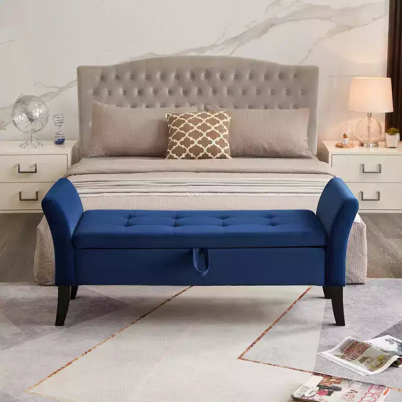 51.5'' Storage Upholstered Footstool Luxury Shoe Bench Entryway Bench End of Bed Bench with Button-Tufted & Safety Hinge for Bedroom