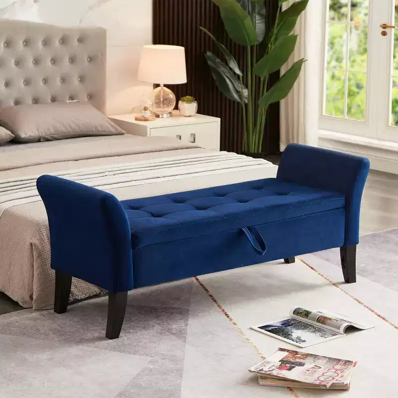 51.5'' Storage Upholstered Footstool Luxury Shoe Bench Entryway Bench End of Bed Bench with Button-Tufted & Safety Hinge for Bedroom