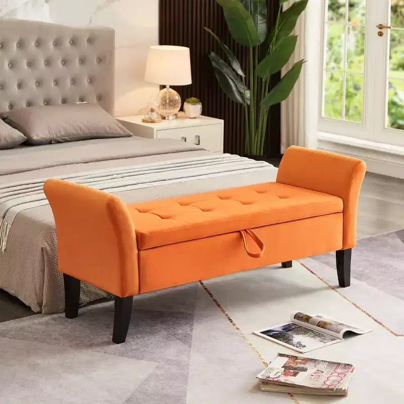 51.5'' Storage Upholstered Footstool Luxury Shoe Bench Entryway Bench End of Bed Bench with Button-Tufted & Safety Hinge for Bedroom