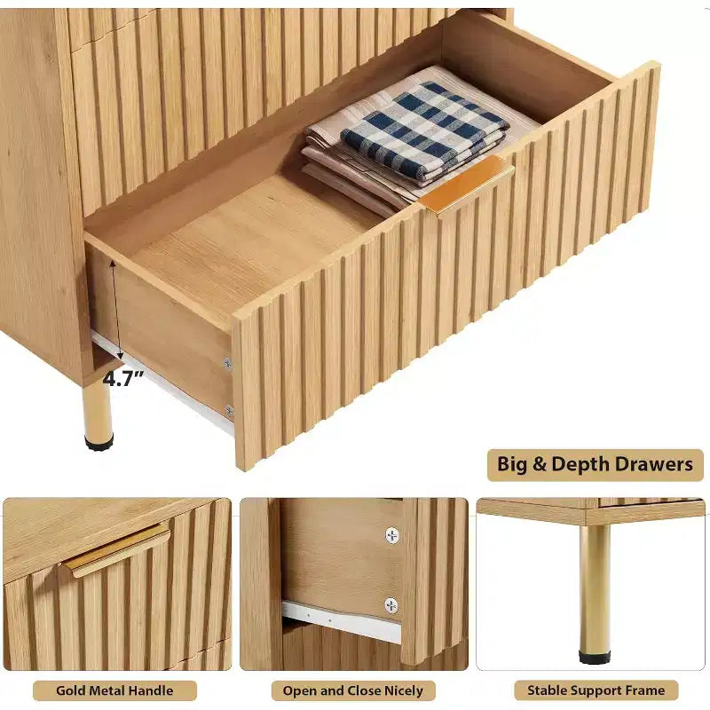 5-Drawer Tall Dresser, 48 Modern Fluted Wood Chest with Deep Drawers and Wide Top, Vertical Storage Organizer for Bedroom, Living Room
