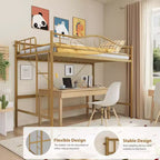 Acekool Twin Loft Bed Frame with Removable Ladder and Full Guardrail, Gold Metal High Loft Bed for Teens Adults, Space Saving, No Box Spring Needed