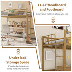 Acekool Twin Loft Bed Frame with Removable Ladder and Full Guardrail, Gold Metal High Loft Bed for Teens Adults, Space Saving, No Box Spring Needed