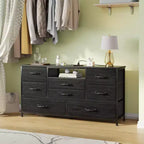 Black 50 inch TV Stand with 8 Drawer Dresser Charging Station for Bedroom Fabric Storage Tower Chest Wood Shelves Media Console Organizer Home Unit