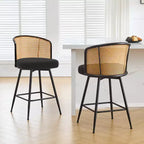 Bekrvio Swivel Rattan Bar Stools,Mid-Century Modern Upholstered Kitchen Island Bar Chairs with Thick Cushion, Metal Frame & Footrest